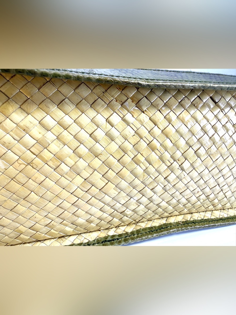 Source Unknown Olive Green And Natural Woven Tote View 6